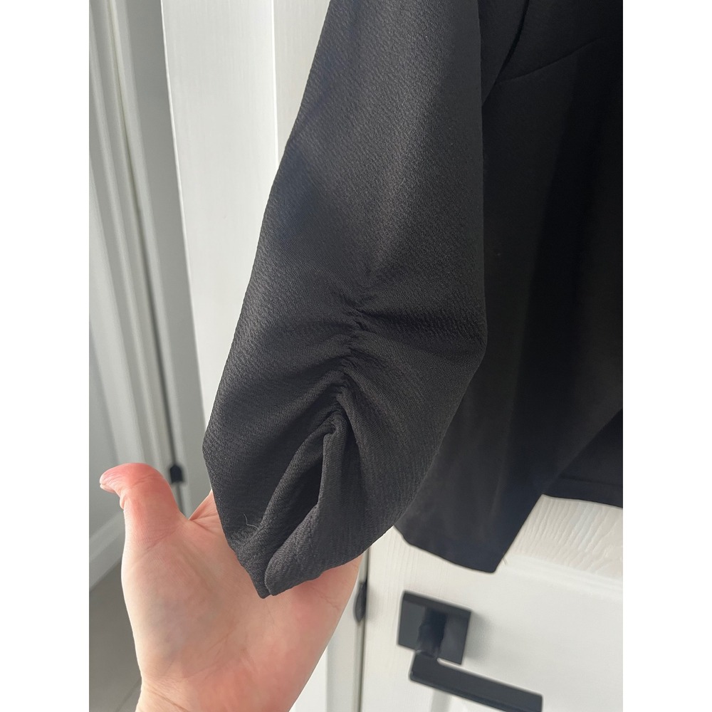Womens‎ Black Open Front Blazer Shawl Collar Ruched 3/4 Sleeve Work Office Small - Picture 3 of 6